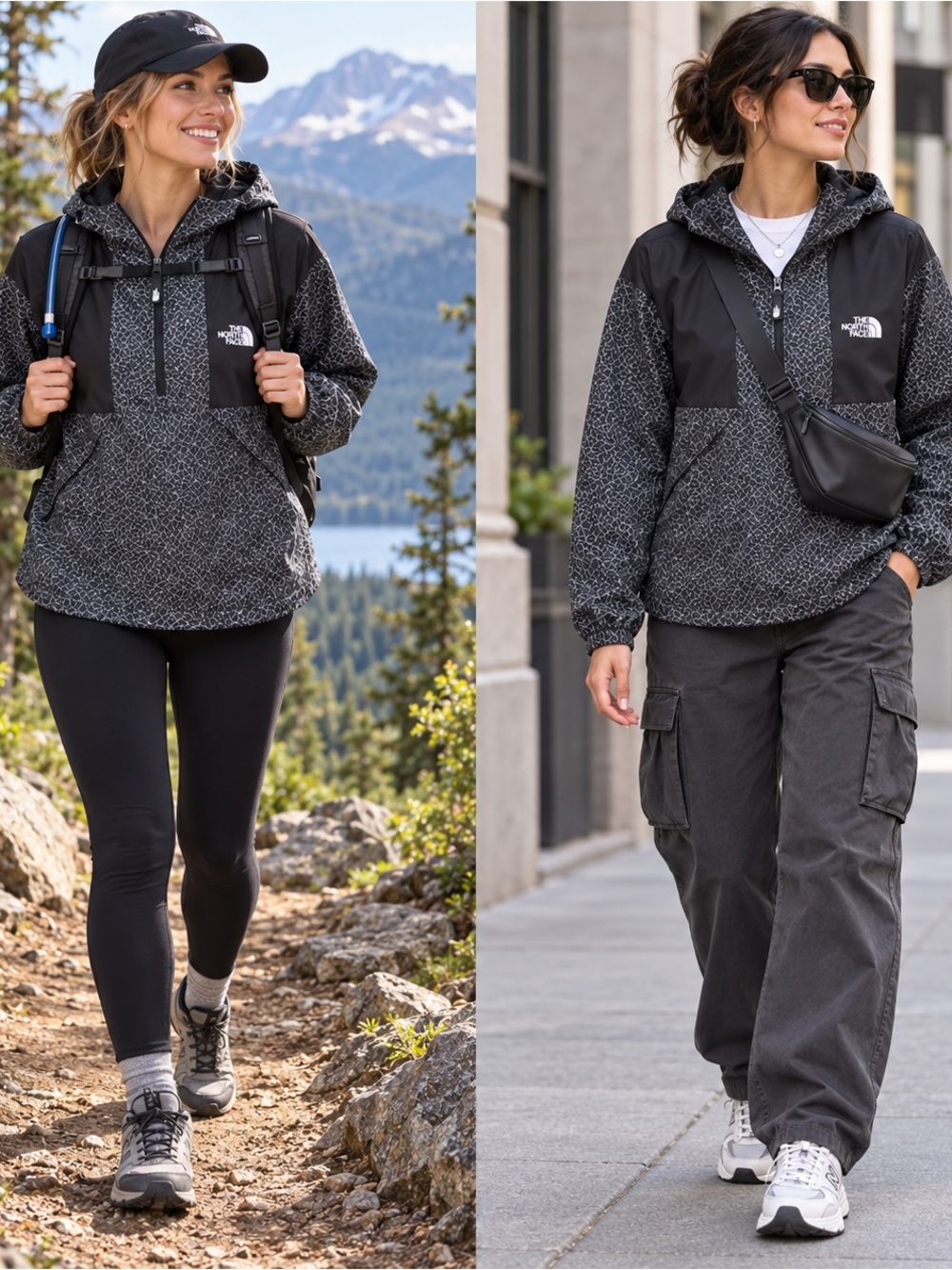 The North Face Women L Fanorak WindWall Geometric Packable Anorak